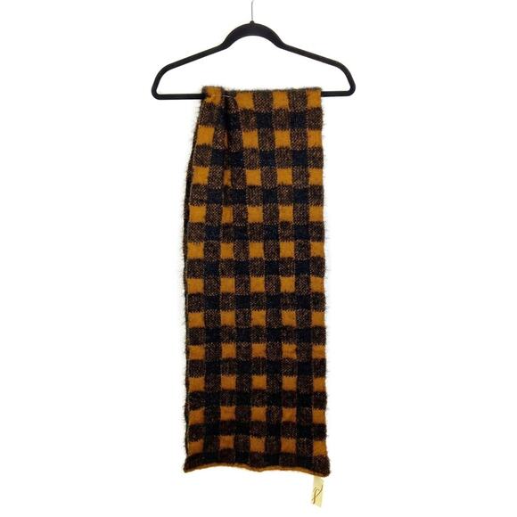 NWT Plaid Winter Scarf Black & Mustard Metallic - Picture 3 of 6